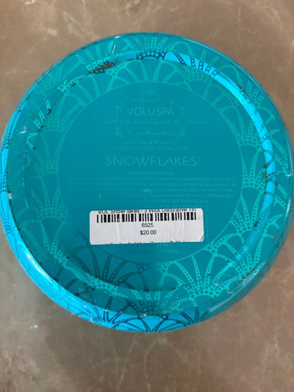 Voluspa Teal Blue Decorative Tin Lid with Art Deco Motif candle - Picture 2 of 4